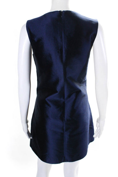 Senza Tempo Women's Round Neck Sleeveless A-Line Mini Dress Navy Blue Size 6