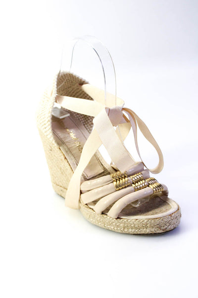 Jean Michel Cazabat Womens Lace Up Espadrille Wedge Sandals Beige Size 7