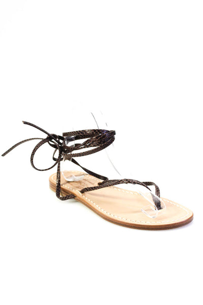 Via Antonio Womens Flat Leather Thong Lace Up Sandals Brown Size 37 7