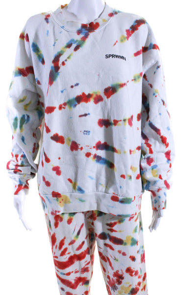 SPRWMN Womens Tie Dye Sweatshirt Sweatpants Set White Size M