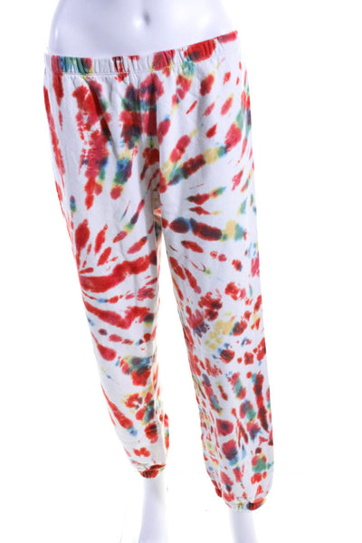 SPRWMN Womens Tie Dye Sweatshirt Sweatpants Set White Size M