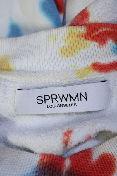 SPRWMN Womens Tie Dye Sweatshirt Sweatpants Set White Size M