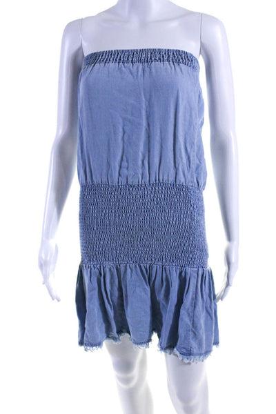 Muche Et Muchette Womens Smocked Strapless Chambray Drop Waist Dress One Size