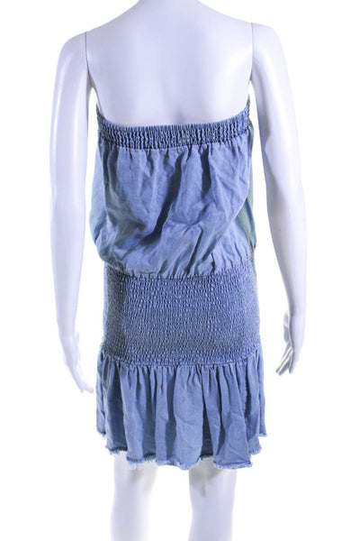 Muche Et Muchette Womens Smocked Strapless Chambray Drop Waist Dress One Size