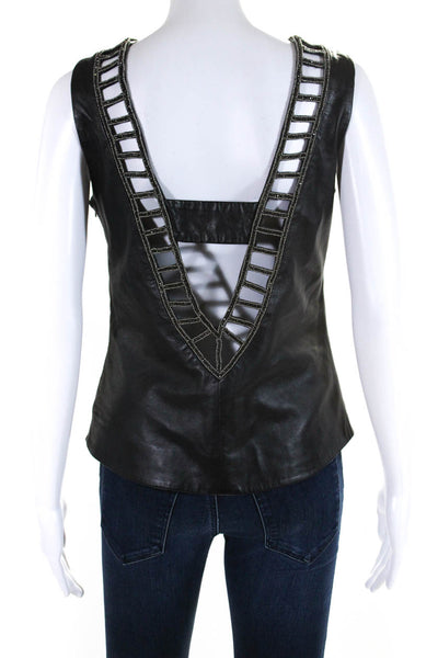 MLV Womens Side Zip Sleeveless Caged Beaded Leather Top Black Size Small