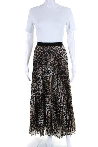 Loyd/ford Womens Elastic Waistband Pleated Leopard Print Skirt Brown Size Small