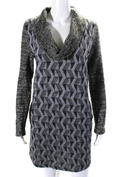 THML Womens Geometric Print Knee Length Mock Neck Sweater Dress Gray Size L