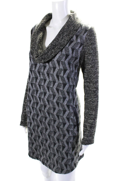 THML Womens Geometric Print Knee Length Mock Neck Sweater Dress Gray Size L