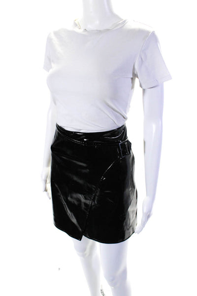 Karen Millen Womens Faux Leather Single Buckle Wrap Short Skirt Black Size 8