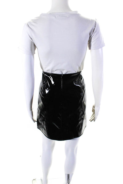 Karen Millen Womens Faux Leather Single Buckle Wrap Short Skirt Black Size 8