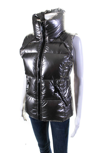 SAM Women's Collared Sleeveless Full Zip Pockets Puffer Vest Silver Size M