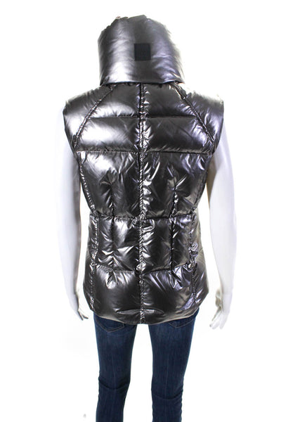 SAM Women's Collared Sleeveless Full Zip Pockets Puffer Vest Silver Size M