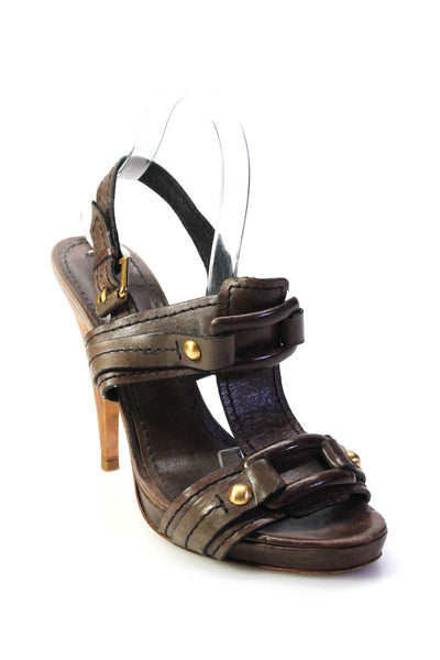 BCBGMAXAZRIA Womens Cone Heel Ankle Strap Sandals Brown Leather Size 10B