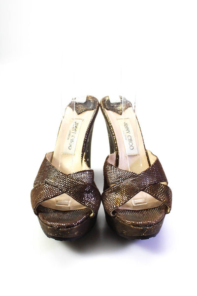 Jimmy Choo Womens Platform Metallic Cross Strap Sandals Brown Suede Size 40