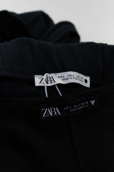 Zara Womens V-Neck Long Sleeve Zipped Vest Top Skirt Black Size M L Lot 3