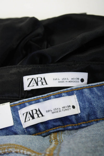 Zara Womens Cotton Darted Buttoned Buckled Wrap Skirt Pants Blue Size L Lot 2