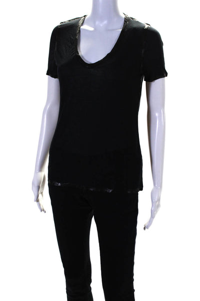 Zadig & Voltaire Womens Short Sleeves Shirt Black Tino Foil Size Extra Small