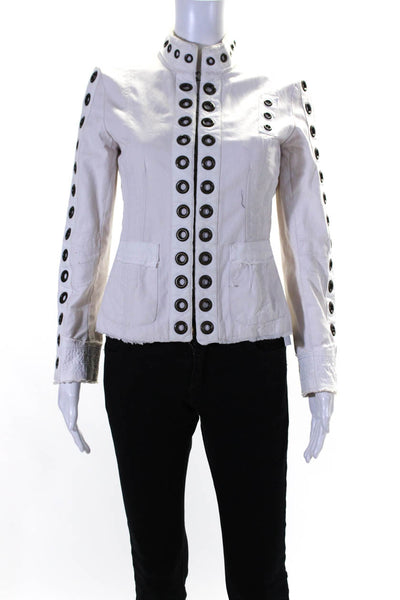 Marc Jacobs Womens Grommet Trim Hook Closure Jacket White Cotton Size 4