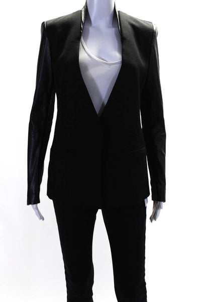 Helmut Lang Womens Leather Sleeves Single Button Jacket Black Size 2