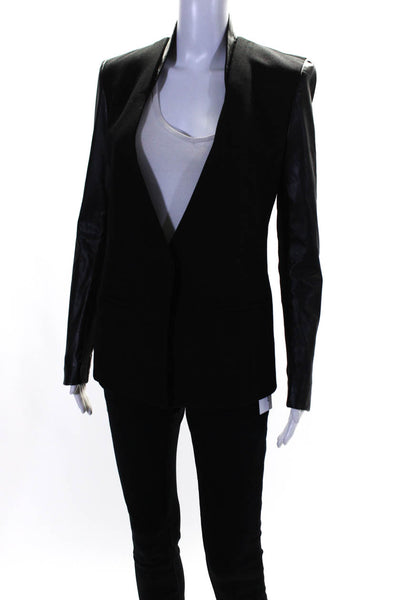 Helmut Lang Womens Leather Sleeves Single Button Jacket Black Size 2