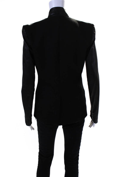 Helmut Lang Womens Leather Sleeves Single Button Jacket Black Size 2