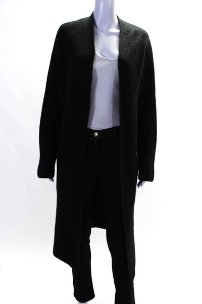 Saks Fifth Avenue Womens Alpaca Long Sleeves Cardigan Sweater Black Size Small