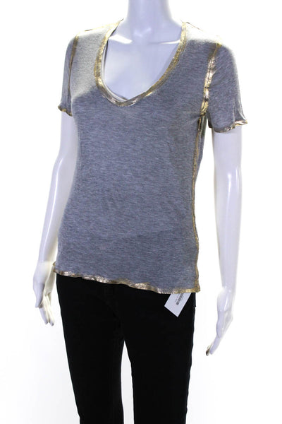 Zadig & Voltaire Womens Short Sleeves V Neck Tee Shirt Gray Gold Size Extra Smal