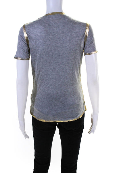 Zadig & Voltaire Womens Short Sleeves V Neck Tee Shirt Gray Gold Size Extra Smal