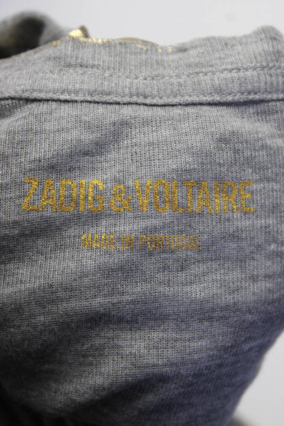 Zadig & Voltaire Womens Short Sleeves V Neck Tee Shirt Gray Gold Size Extra Smal