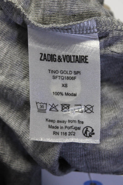 Zadig & Voltaire Womens Short Sleeves V Neck Tee Shirt Gray Gold Size Extra Smal