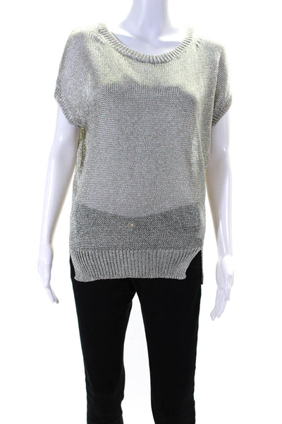 Vince Womens Short Sleeves Crew Neck Pullover Sweater Silver Size Extra Small