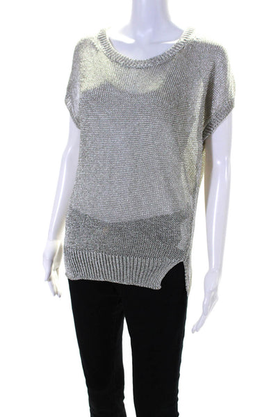 Vince Womens Short Sleeves Crew Neck Pullover Sweater Silver Size Extra Small