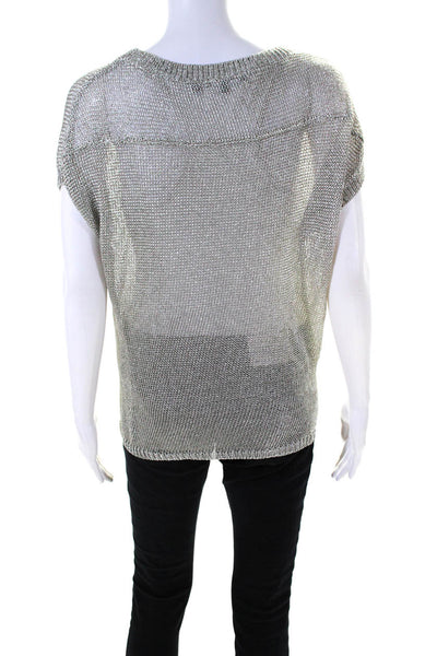 Vince Womens Short Sleeves Crew Neck Pullover Sweater Silver Size Extra Small