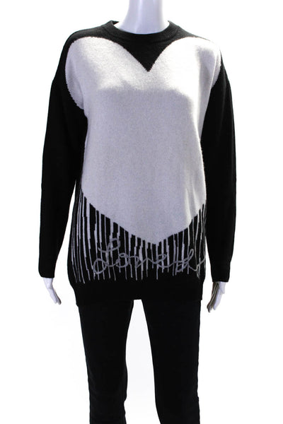 Kerri Rosenthal Womens Cashmere Crew Neck Sweater White Black Size Extra Small