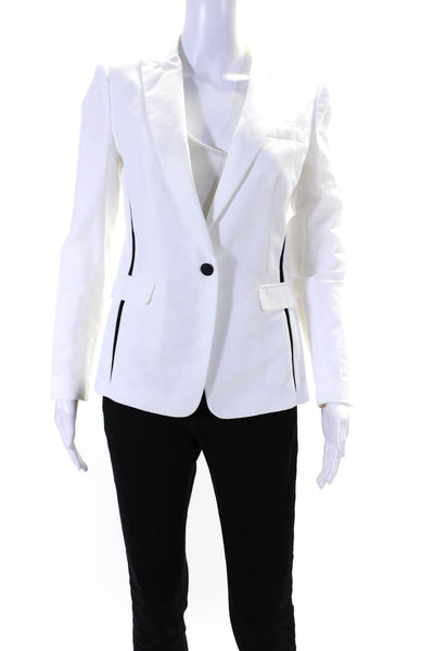 Rag & Bone Womens Single Button Blazer Jacket White Black Cotton Size 2