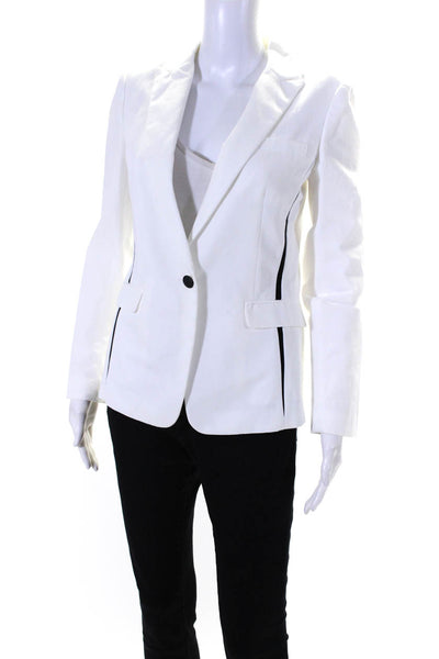 Rag & Bone Womens Single Button Blazer Jacket White Black Cotton Size 2