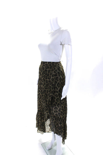 Ba&Sh Womens Animal Print Snap Buttoned Ruffled High Low Wrap Skirt Brown Size 6