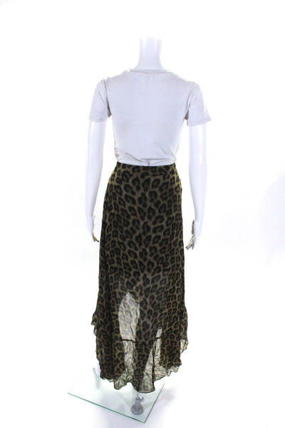 Ba&Sh Womens Animal Print Snap Buttoned Ruffled High Low Wrap Skirt Brown Size 6