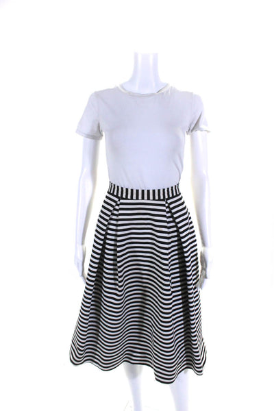 Nicholas Womens Striped Print Pleated Back Zipped A-Line Midi Skirt White Size 6