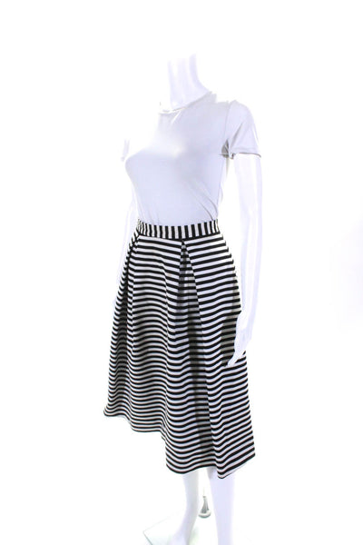 Nicholas Womens Striped Print Pleated Back Zipped A-Line Midi Skirt White Size 6