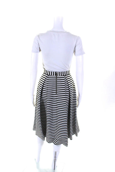 Nicholas Womens Striped Print Pleated Back Zipped A-Line Midi Skirt White Size 6