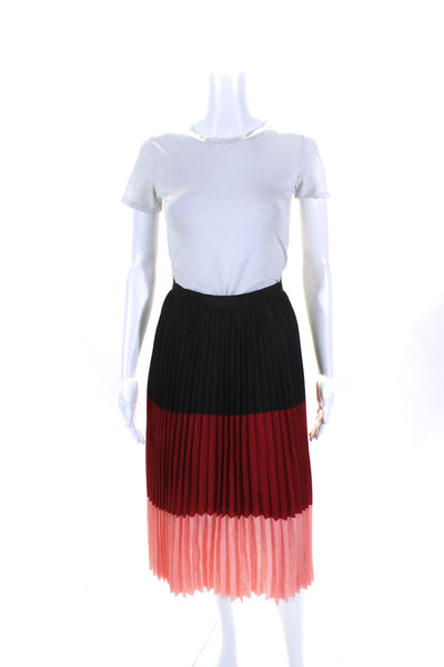 Akris Punto Womens Colorblock Print Pleated Zipped A-Line Midi Skirt Red Size 6