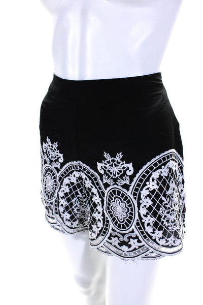 Intermix Womens Cotton Embroidered Hem Zipped Casual Shorts Black Size M