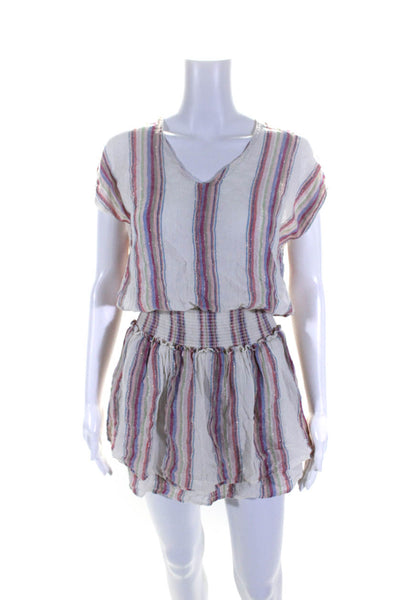 Rails Womens Striped V-Neck Sleeveless Smocked Waist A-Line Dress Beige Size S