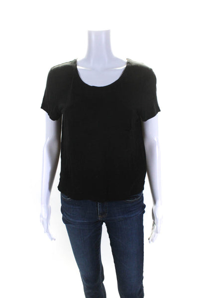 ALC Womens Jersey Knit Short Sleeve Pocket Blouse Top Tee Black Size XS