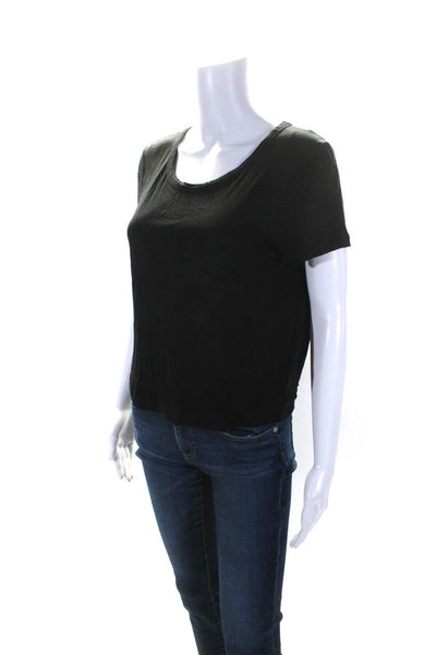 ALC Womens Jersey Knit Short Sleeve Pocket Blouse Top Tee Black Size XS