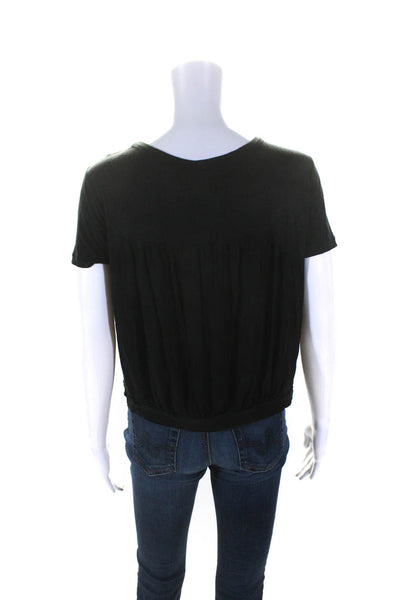 ALC Womens Jersey Knit Short Sleeve Pocket Blouse Top Tee Black Size XS