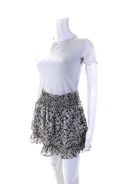 Intermix Womens Silk Chiffon Smocked Waist A-Line Mini Skirt Gray Black Size P