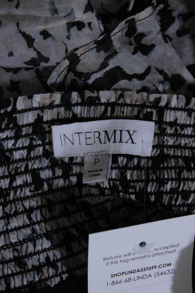 Intermix Womens Silk Chiffon Smocked Waist A-Line Mini Skirt Gray Black Size P