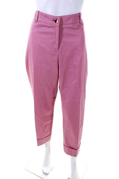 Ted Baker London Womens Cuffed High Rise Slim Leg Pants Pink Cotton Size 4